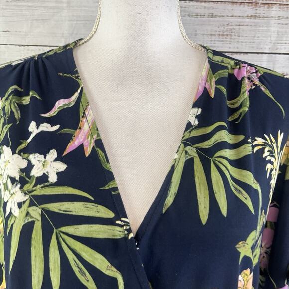 Roz & Ali Dress Plus sz 1X Navy Blue Purple Green Floral Slinky Stretch Tropical - Picture 3 of 11